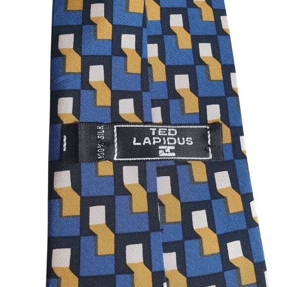Vintage Necktie Ted Lapidus Imported Silk Vintage Blue Gold Luxury Gift Dad - Picture 4 of 5